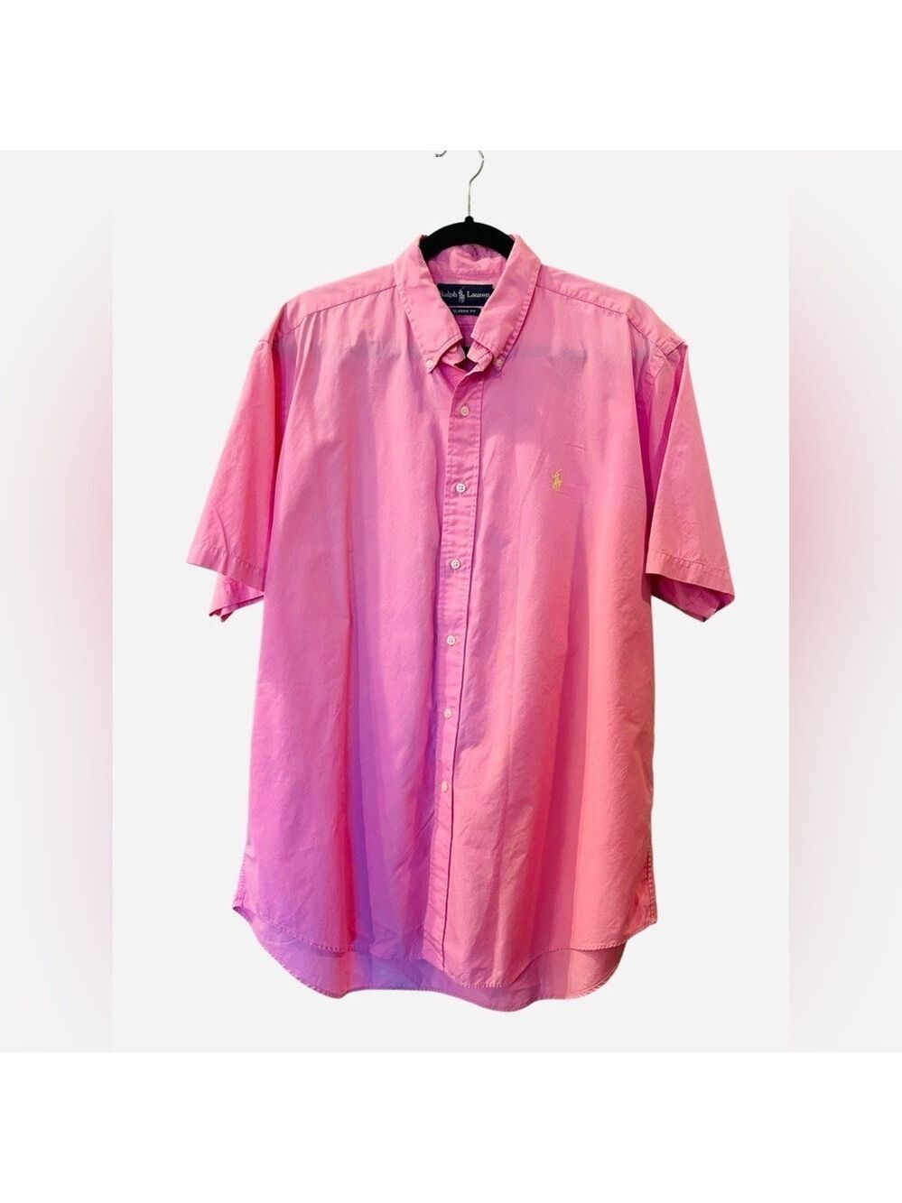Ralph Lauren Men’s Classic Fit Short Sleeve Button Up Pink Shirt Size: Large